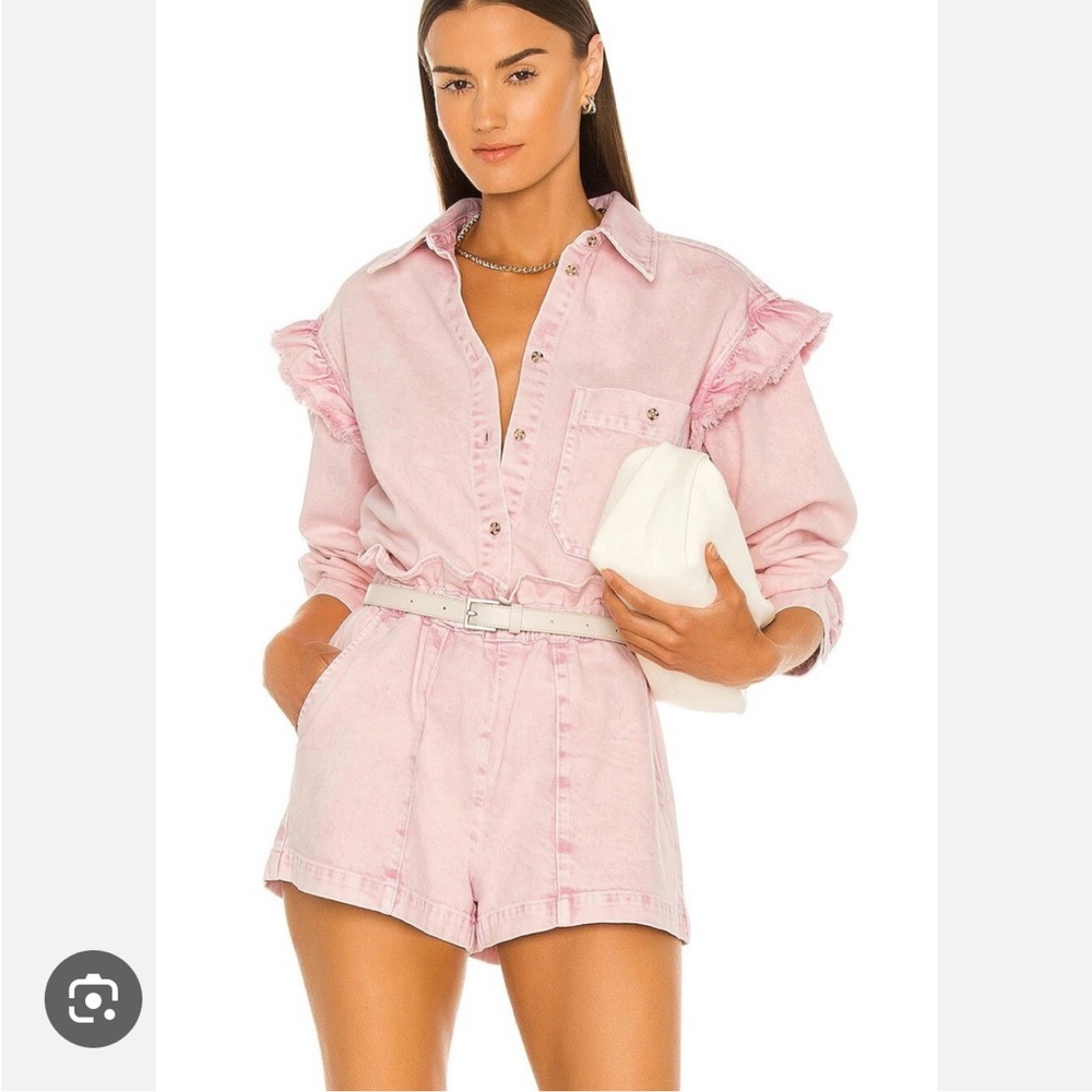 Something Navy Pink Denim Cotton Magnolia Ruffle set